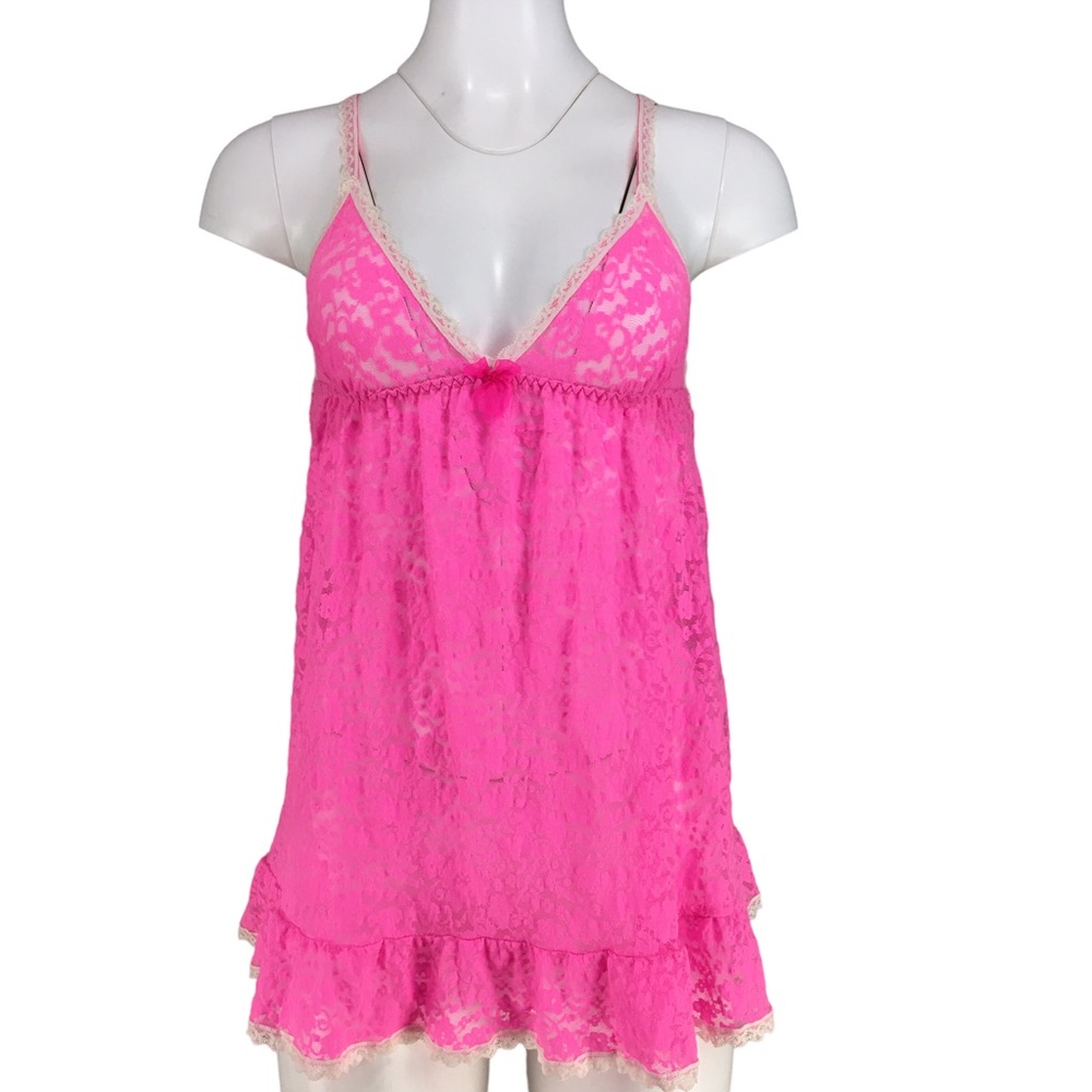 Victoria's Secret Y2K Babydoll Lace Nightie Pink Womens  Size M